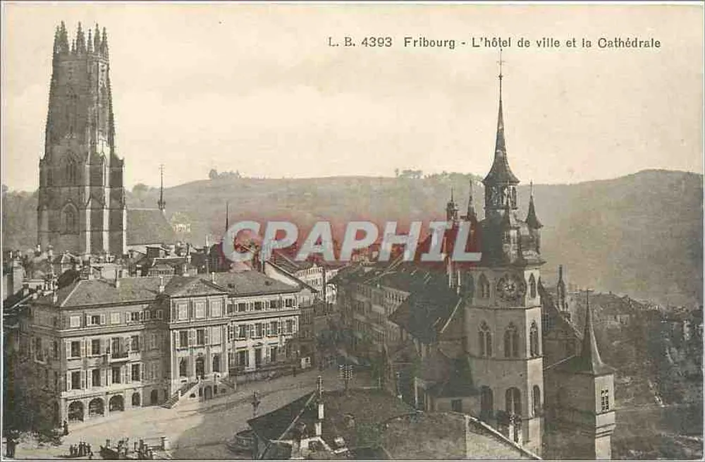 Fribourg - Das Rathaus und die Kathedrale — L.B. 4393, Editions Louis Burgy, Lausanne - Vorderseite