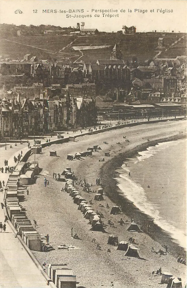 MERS-les-BAINS — Ansicht der Strandpromenade und Kirche St-Jacques von Tréport - Vorderseite