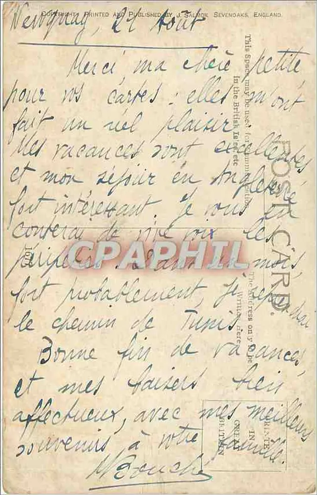 Oiseau et vers — J. Salmon, Sevenoaks, Angleterre - Verso
