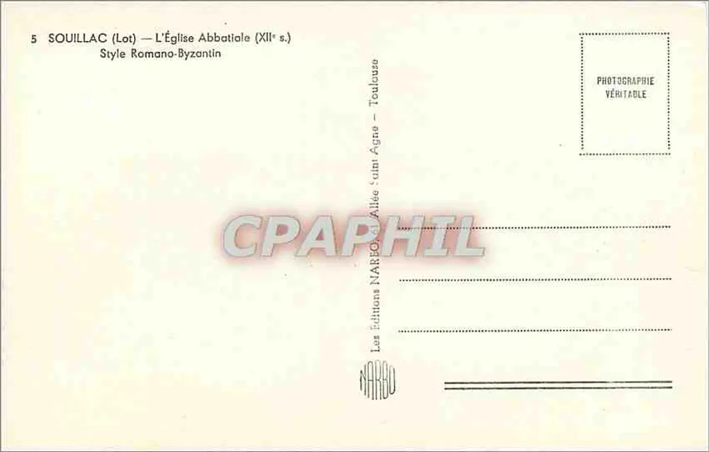 Souillac (Lot) — A Igreja Abbatial (século XII) — Estilo Romano-Byzantino — Edição NARBO - Verso
