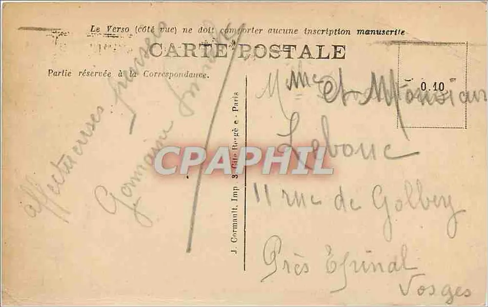 Paris — Die Gare du Nord und der Boulevard Denain — J. Gormant, Imp. 8, Cité Bergé, Paris - Rückseite