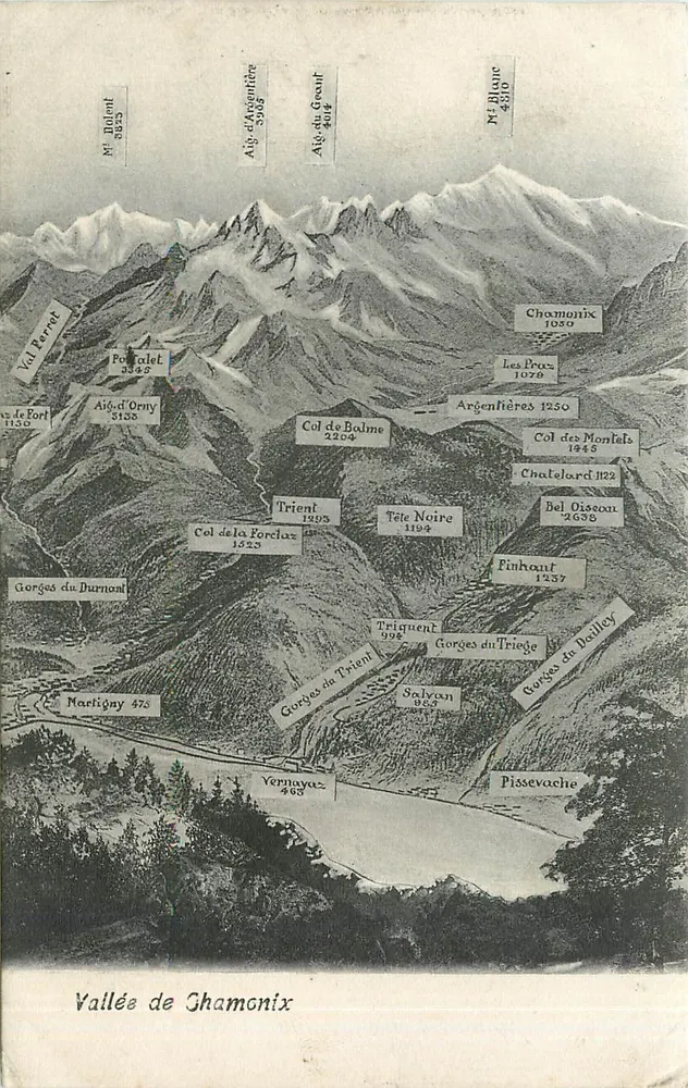Vale de Chamonix — Carta topográfica dos Alpes — Editor não visível - Frente