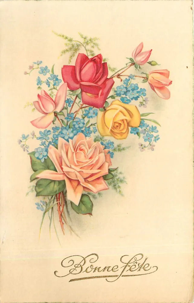 Bouquet of roses — Happy birthday — R. Hamel, Paris, no. 3104 - Front