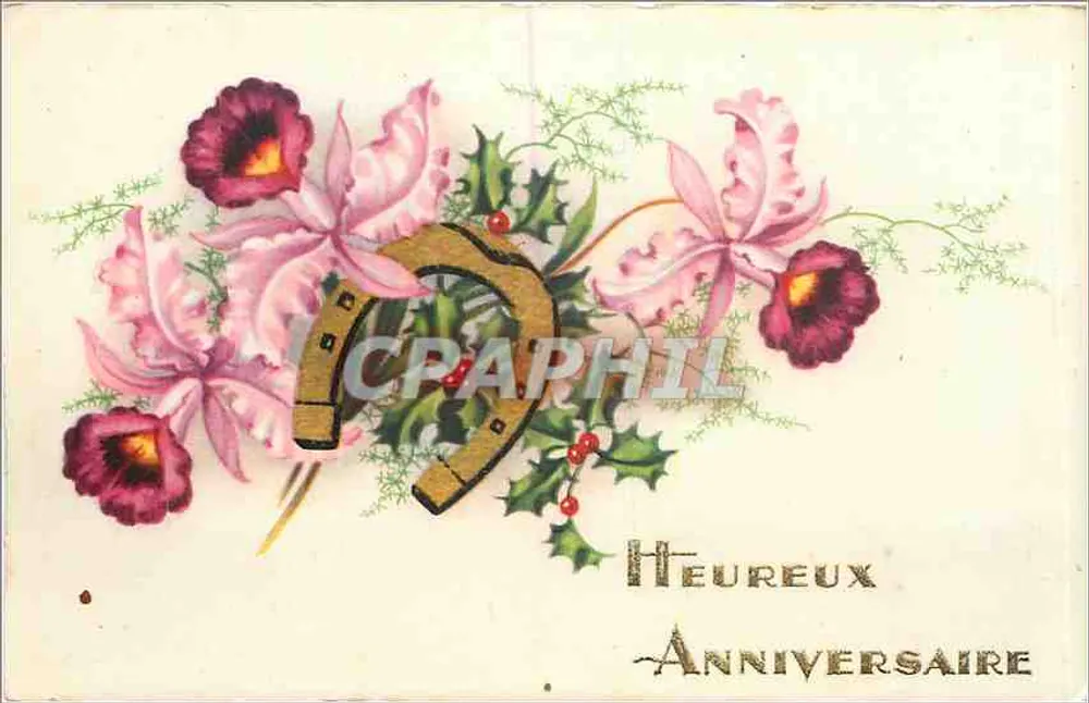 Flores y estrella — Cumpleaños — Imprenta M. D. Paris - Anverso