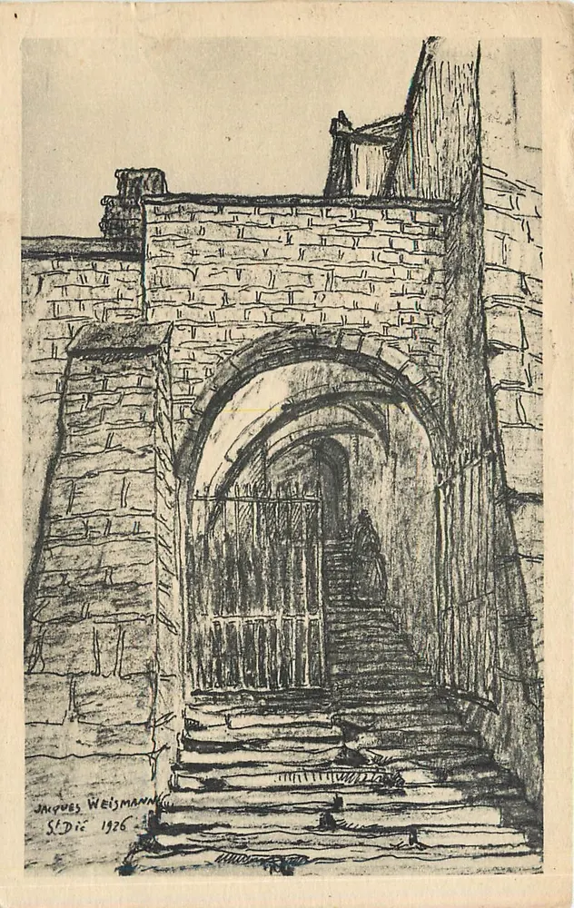 Saint-Dié — Porta fortificada com escada — desenho de Jacques Weismann 1926 - Frente