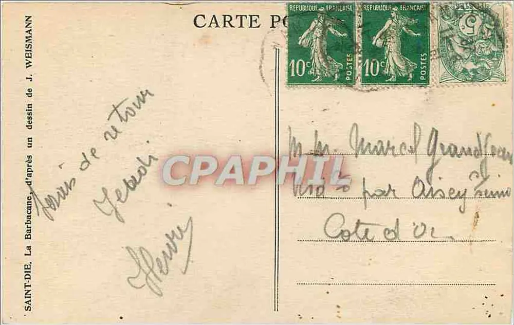 Saint-Dié — Porta fortificada com escada — desenho de Jacques Weismann 1926 - Verso