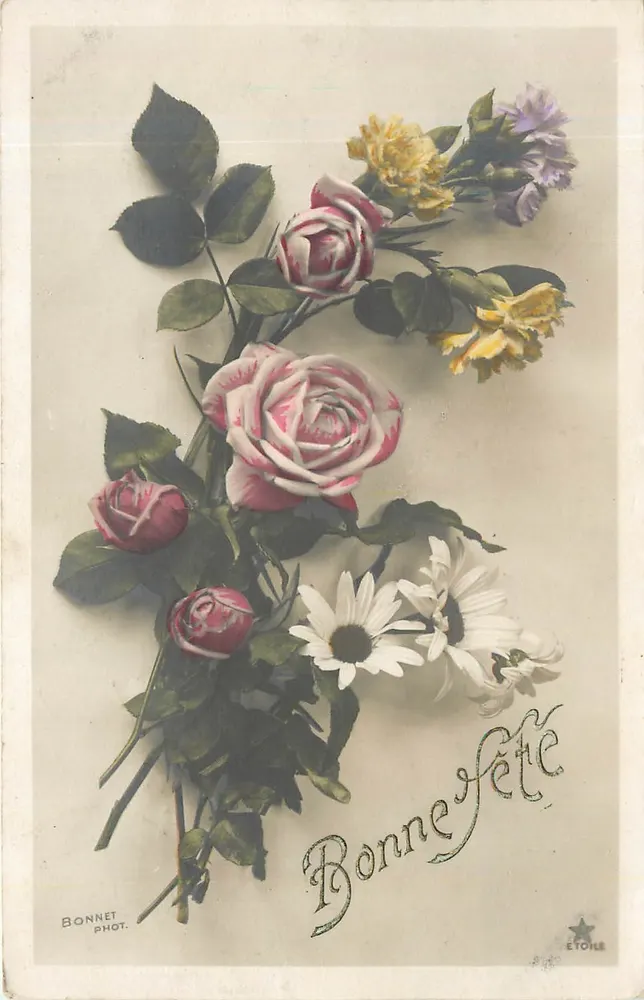 Bouquet de roses et fleurs — Bonne Fête — Bonnet Phot. Étoile, Série N°1137 - Frente