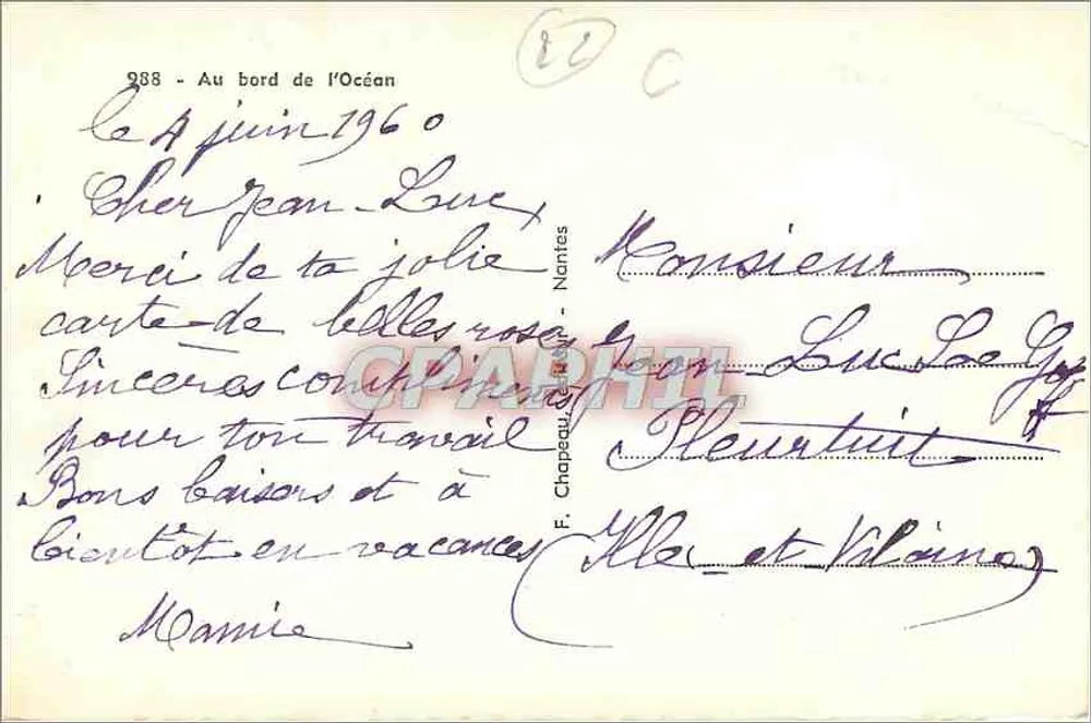 Três jovens em uma praia rochosa — texto impresso e manuscrito — editor Rosy - Verso
