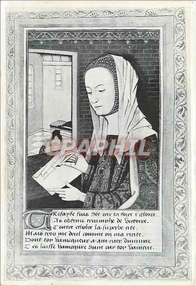 Dama da corte escrevendo uma carta — Segundo uma miniatura do início do século XVI — Coleção do Mirade - Frente