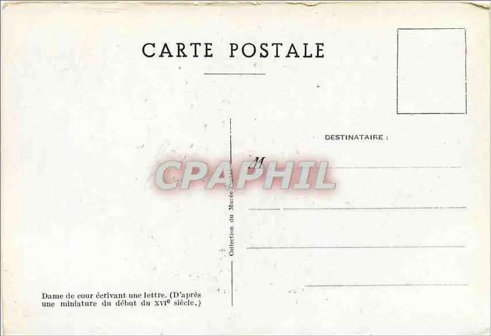Dama da corte escrevendo uma carta — Segundo uma miniatura do início do século XVI — Coleção do Mirade - Verso
