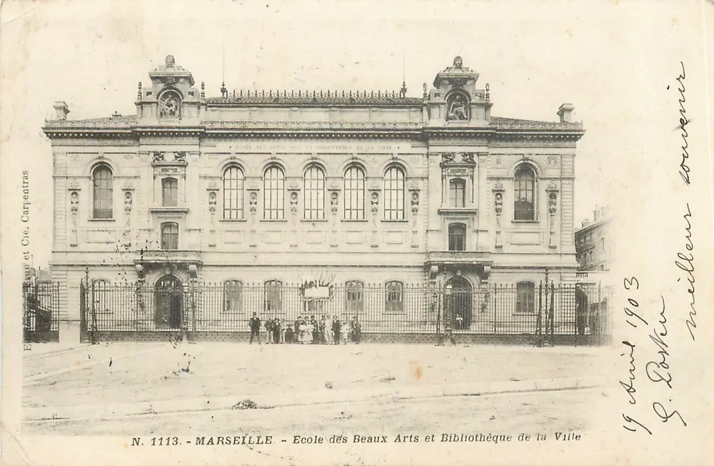 Marseille — École des Beaux Arts et Bibliothèque de la Ville — Éditeur E. Eour et Cie. Carpentras, N. 1113 - Anverso