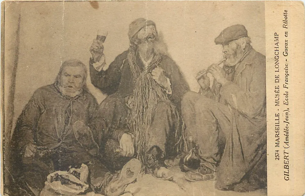 Drei Männer in Fischerkleidung — Szenen aus dem Leben — Musée d'Amédée-Jean, Marseille — Serie 2574, Verlag Gilbert de Longchamp - Vorderseite