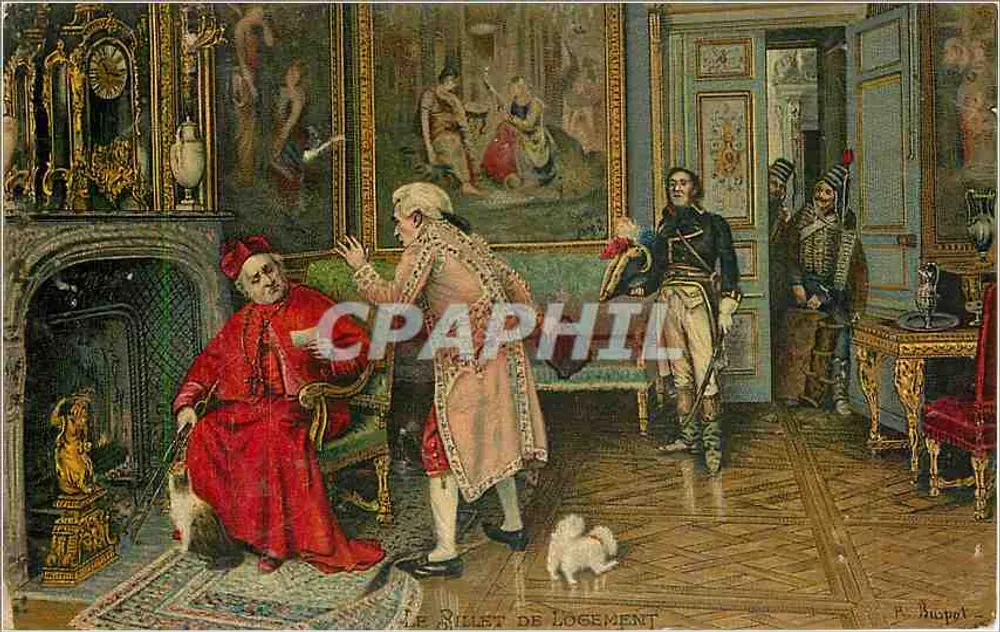 O Bilhete de Moradia — cena interior com cardeal e militares — B. Buropol - Frente