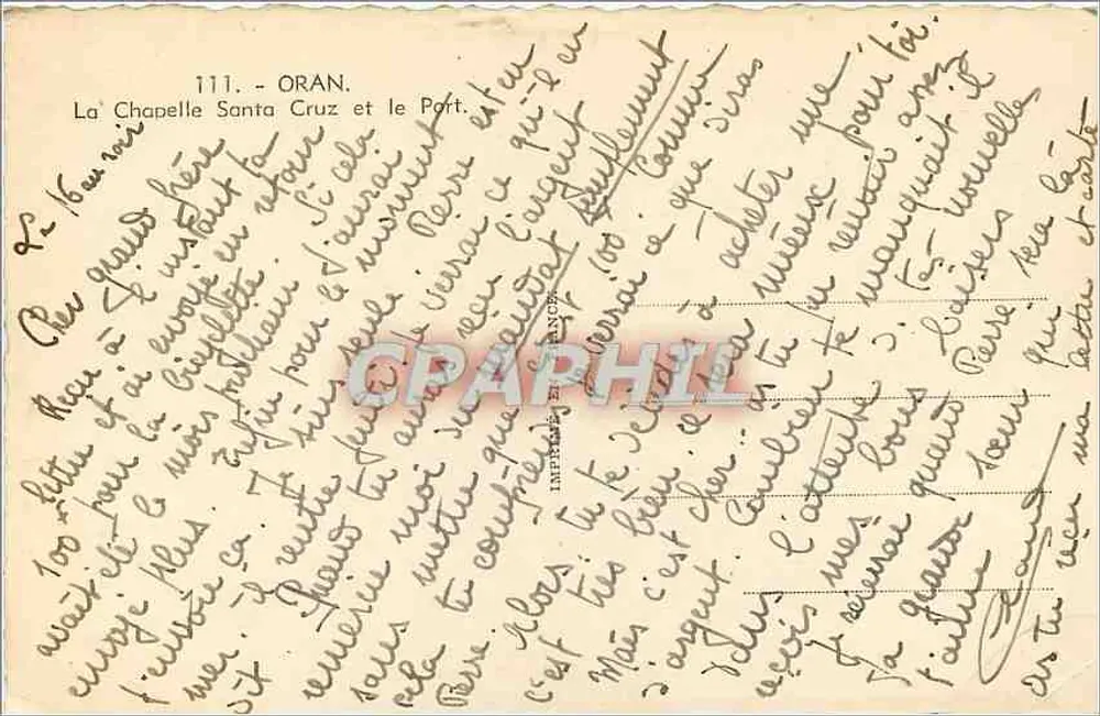 Oran — Die Kapelle Santa Cruz und der Hafen — Verlag: Post Office Press - Rückseite