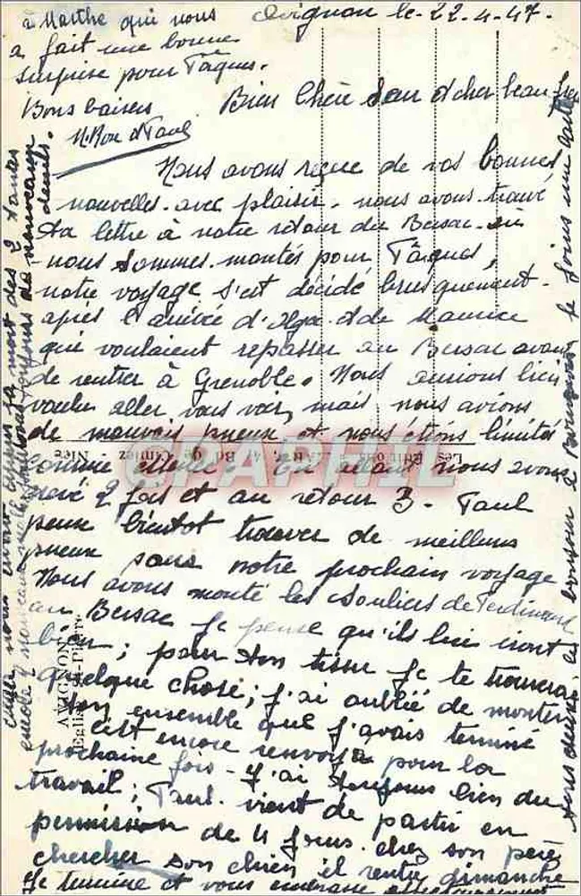 Igreja de São Pedro de Toulouse — fachada gótica — Bilhete postal antigo datada 22.4.47 - Verso