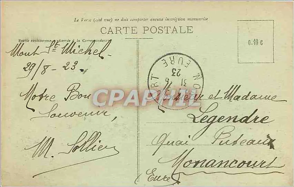 Mont-Saint-Michel — Blick vom südlichen Ufer der Deiche — Sonderausgabe von der Abtei - Rückseite