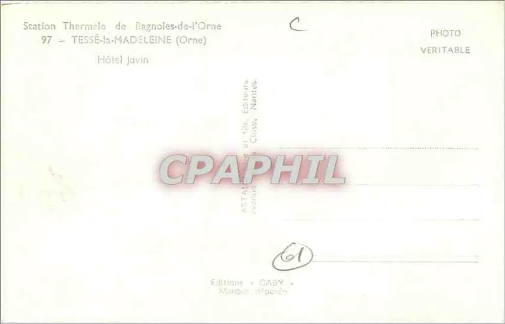 Hotel Javin — Estação Termal de Bagnoles-de-l'Orne — Edições Gaby - Verso