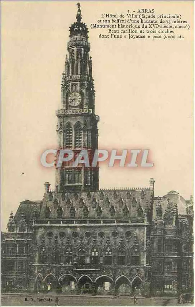 Arras — Hotel de Ville e seu sino — B. D., Roubaix - Frente