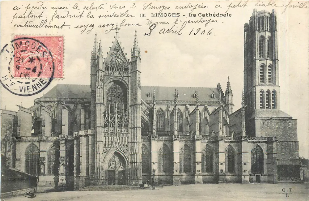 Limoges - Katedra — widok fasady i wieży — wydawca C.T.L. n°101 - Awers