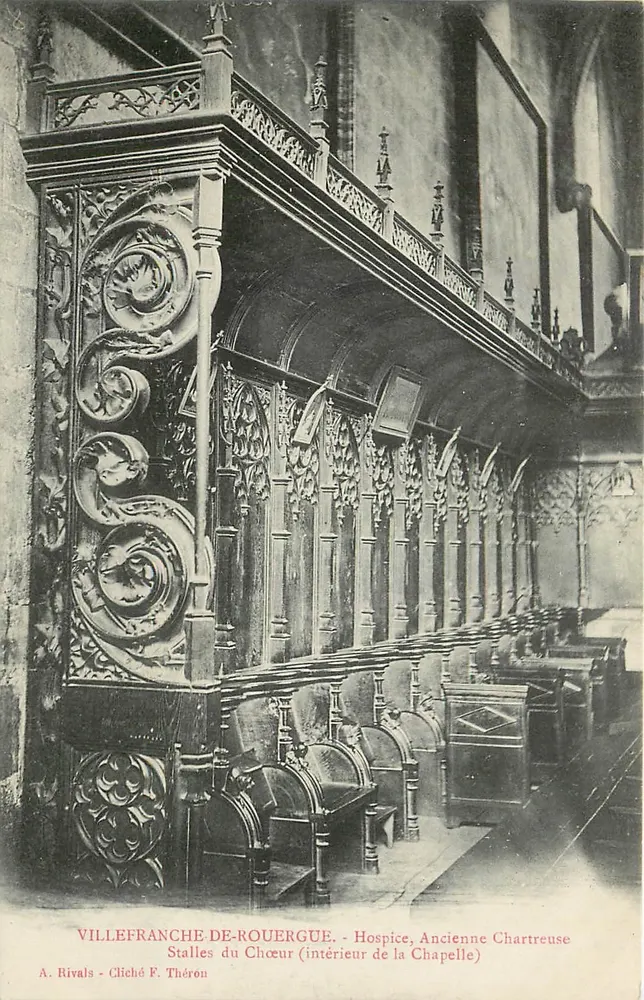 Villefranche-de-Rouergue — Stalles des Chors (Innenansicht der Kapelle) — Foto von F. Théron - Vorderseite