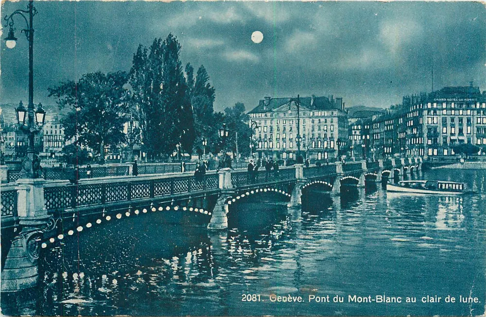 Genève. Pont du Mont-Blanc au clair de lune — G. Janger, n° 2081 - Recto