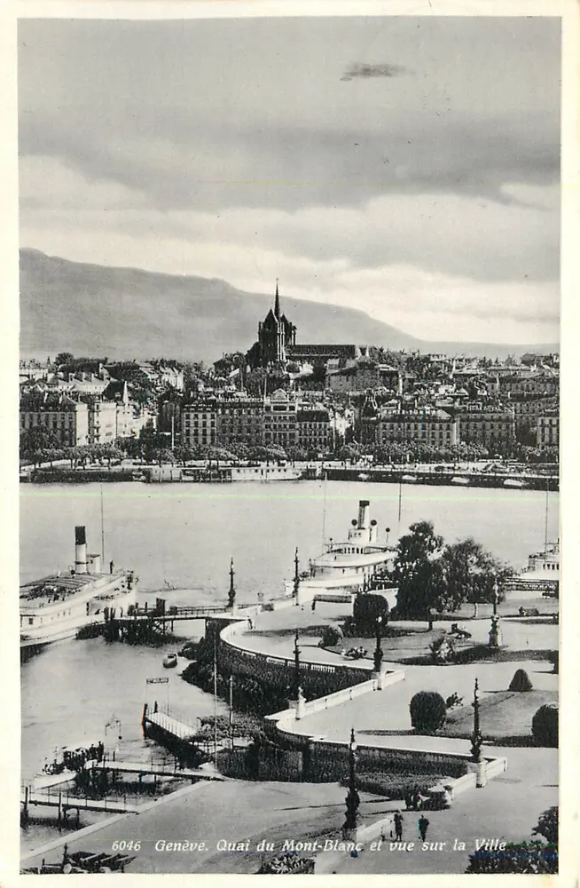 Genf. Quai du Mont-Blanc und Blick auf die Stadt — Edition Jaeger, Nr. 6046 - Vorderseite