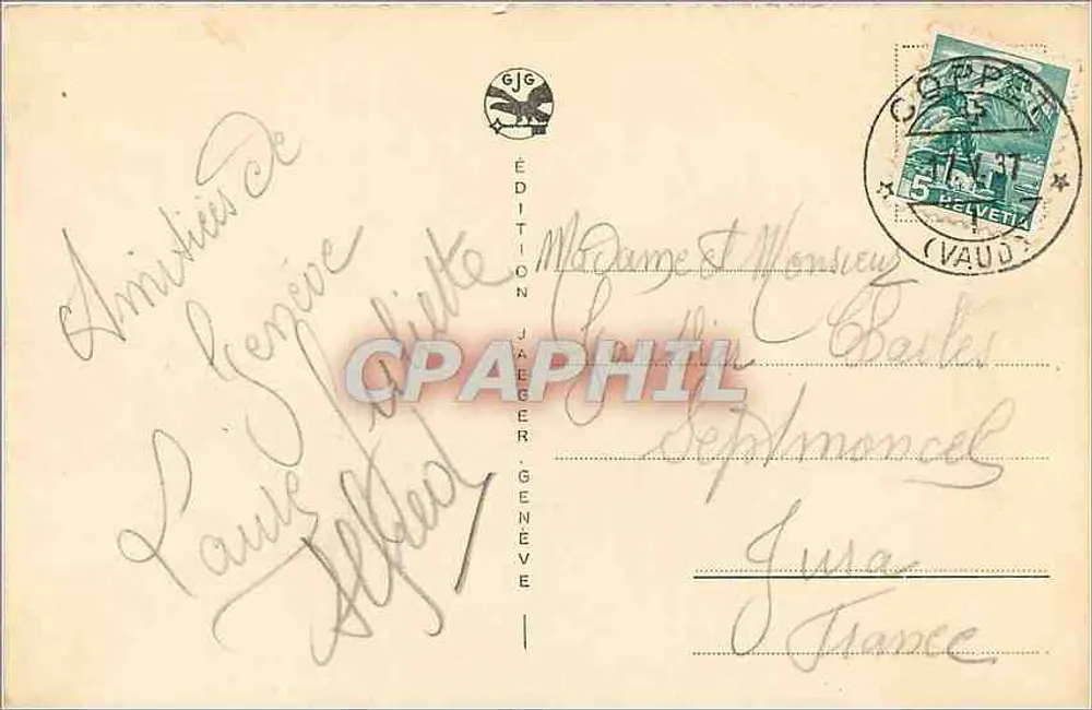 Genf. Quai du Mont-Blanc und Blick auf die Stadt — Edition Jaeger, Nr. 6046 - Rückseite