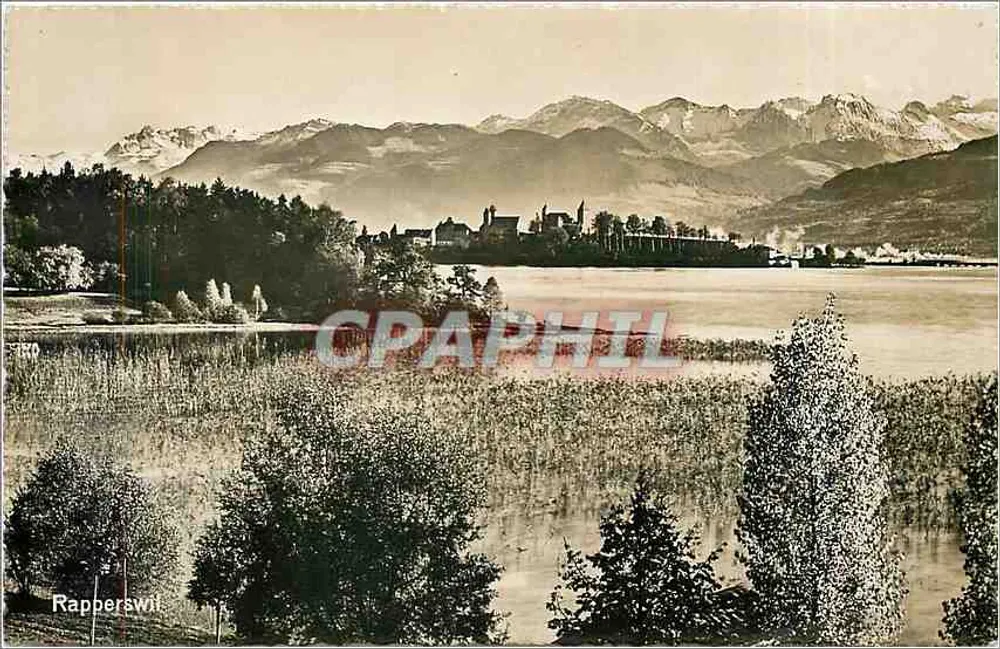 Rapperswil — widok jeziora z górami na tle — Photog'ob-Weber A.G., Zürich - Awers