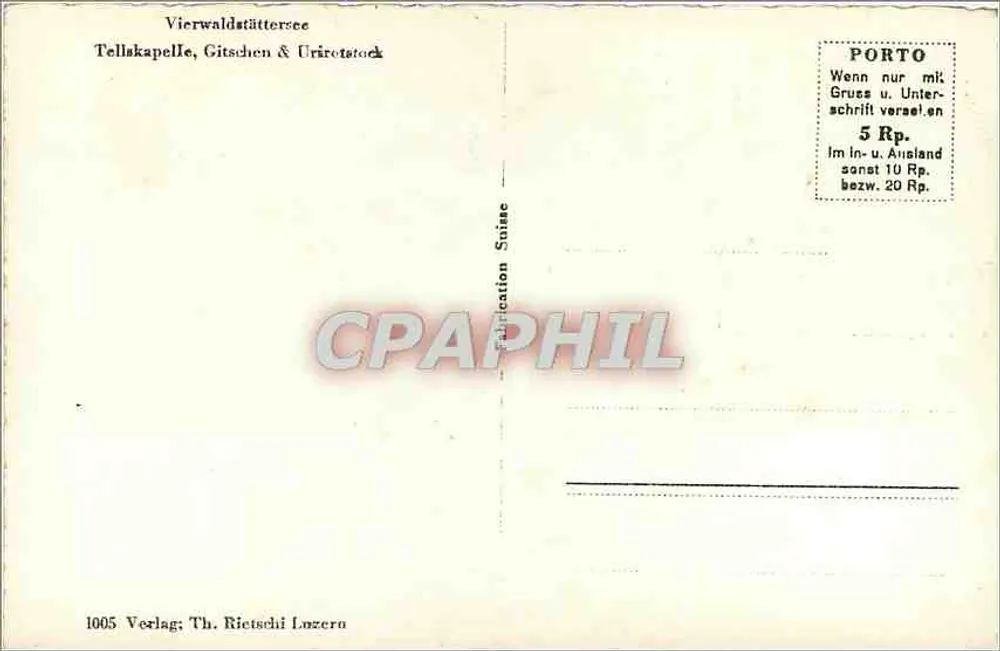 Tellakapelle, Gitschen & Uriäretstock — Vierwaldstättersee — Uitgever Th. Rietschi Luzern - Achterkant