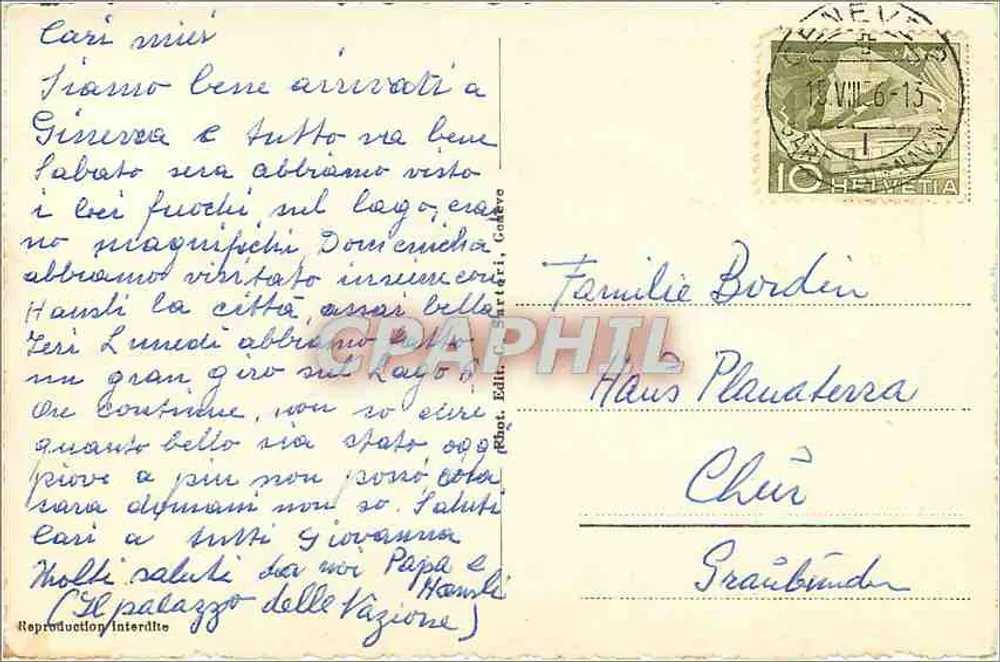 Genebra. Palácio da ONU e o Monte Branco — Editor Siffri, n° 230 - Verso