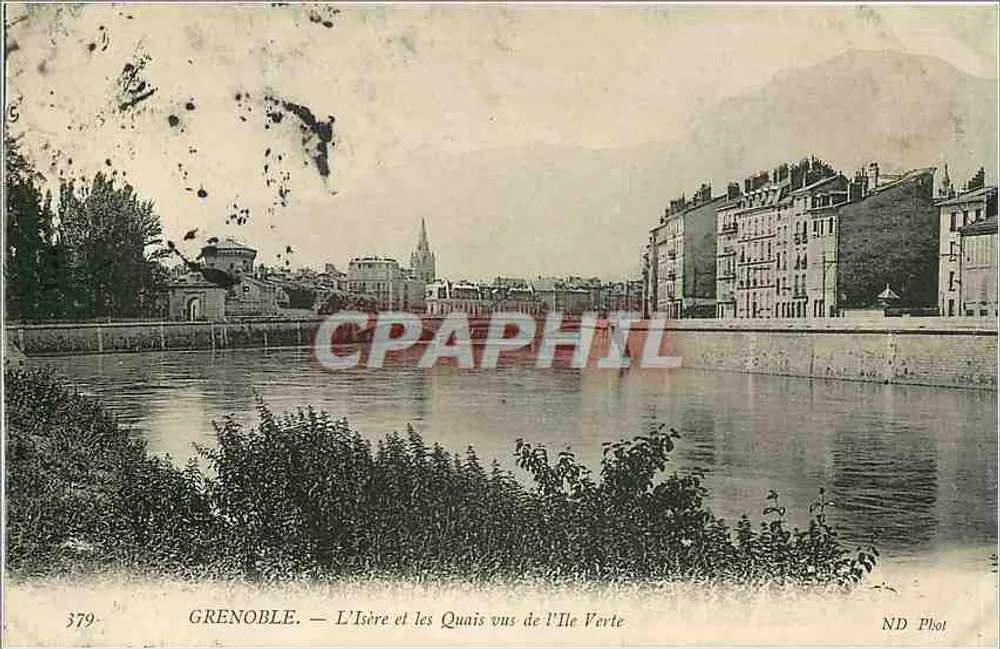 Grenoble — L'Isère et les Quais vus de l'Île Verte — ND Phot, n° 379 - Recto