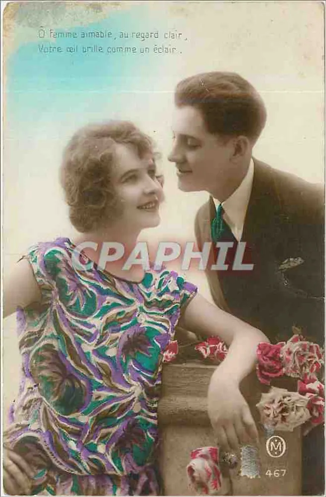 Jeune couple en amoureux — texte poétique — éditeur M. n° 467 - Recto