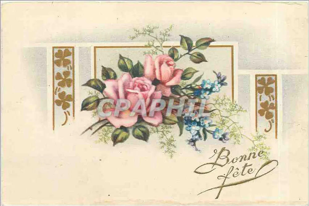 Bouquet van rozen en bloemen — Gelukkige verjaardag — Gedrukt in Frankrijk - Voorkant