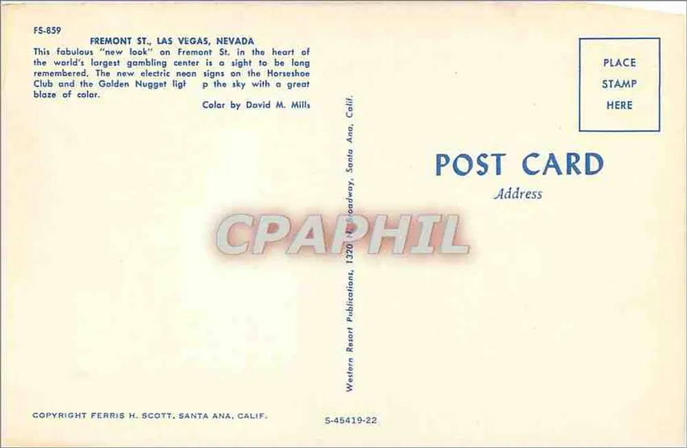 Las Vegas — Fremont St. — Western Resort Publications, FS-859 - Verso