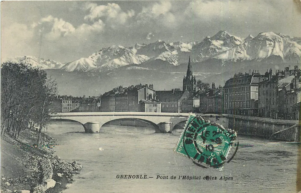Grenoble — Pont de l'Hôpital et les Alpes - Recto