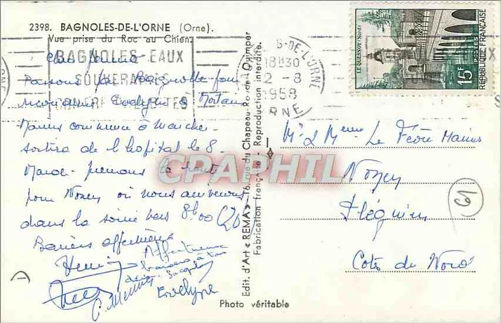 Bagnolles-de-l'Orne — Vue prise du Roc au Chien — Édit. d'Art « Rêma » - Verso
