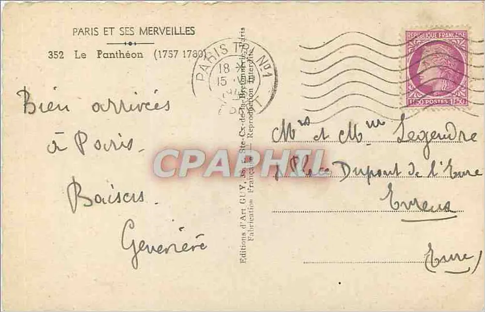 Le Panthéon — Paris — Éditions d'Art C.I.Y. - Verso