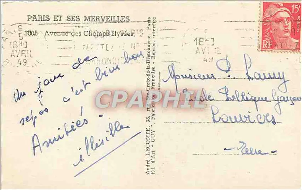 Paris e suas maravilhas — Avenida dos Campos Elísios — Editor André Leconte, n° 19 - Verso