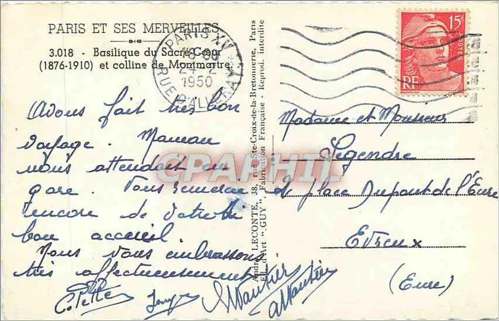 Basilique du Sacré-Cœur — Montmartre — Éditeur Guy, n° 3018 - Verso