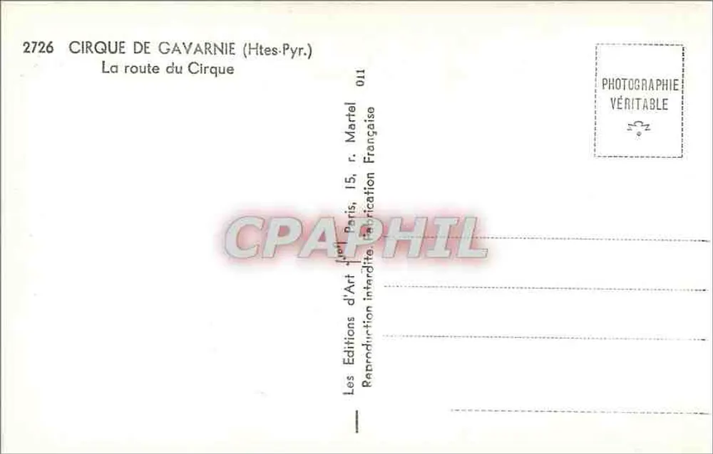 Cirque de Gavarnie — La route du Cirque — Les Éditions d'Art Martel - Verso