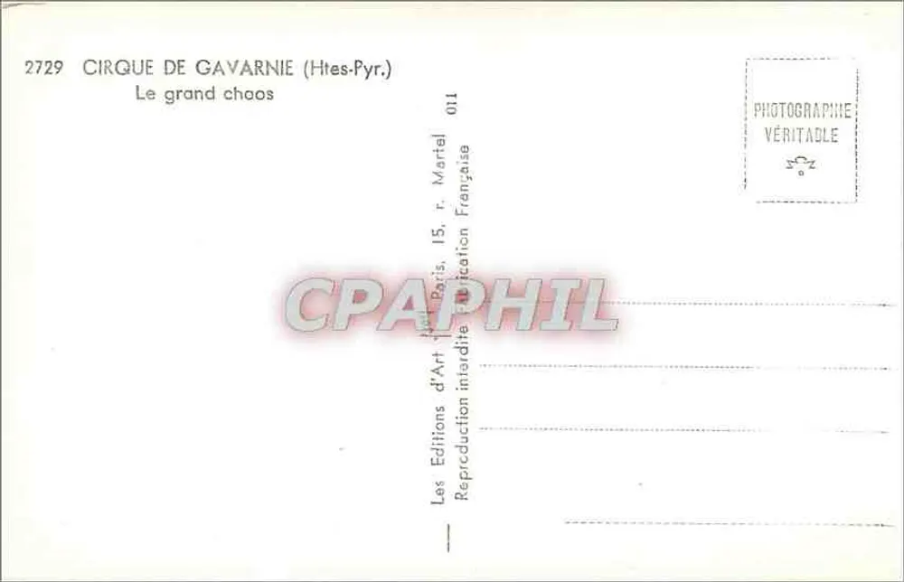 Cirque de Gavarnie — Le grand chaos — Les Éditions d'Art, 15, r. Martel, Paris - Rückseite