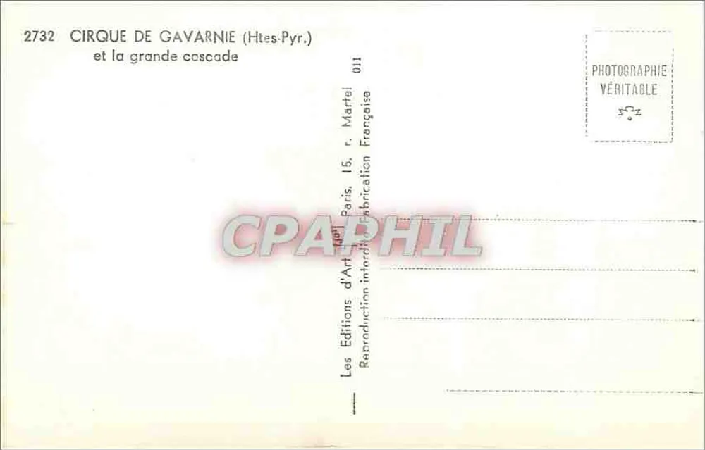 Cirque de Gavarnie (Htes-Pyr.) — et la grande cascade — Les Éditions d'Art Martel, Paris - Verso