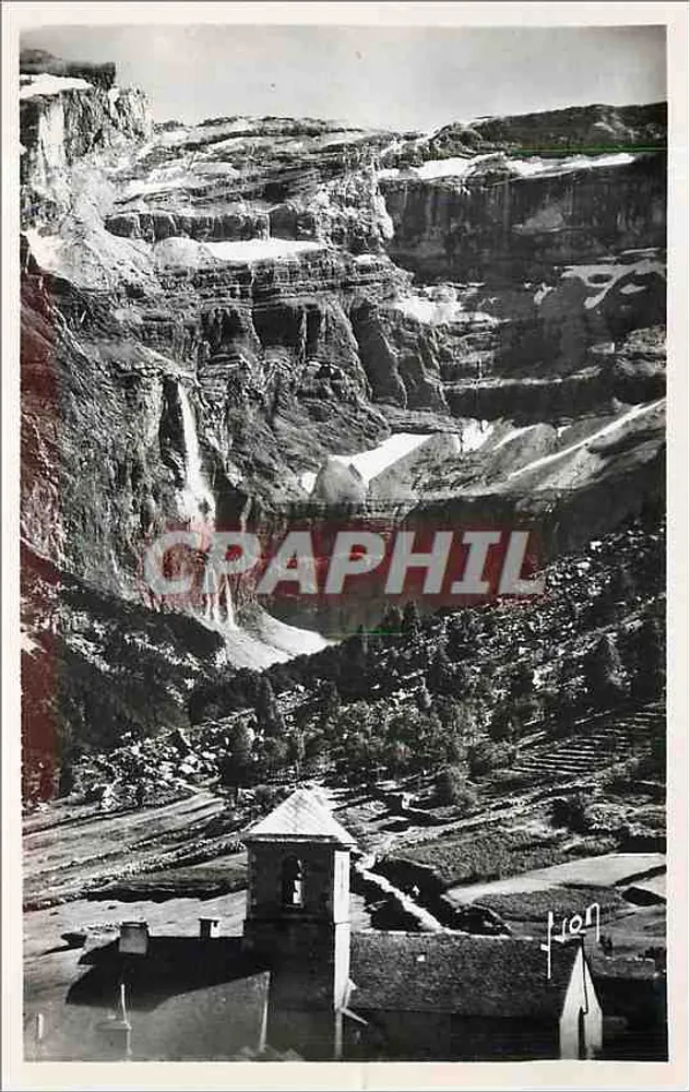 Cirque de Gavarnie (Htes-Pyr.) — vue panoramique avec cascade et église — Éditions d'Art, Paris - Frente