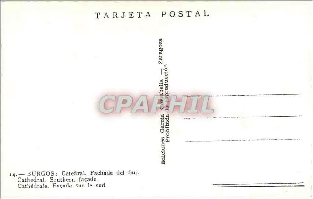 Burgos — Catedral : fachada sur — Ediciones García Carrabilla - Reverso