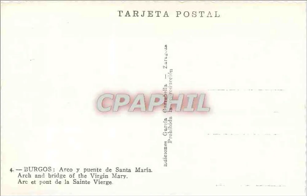 Burgos — Arc et pont de la Sainte Vierge — Éditions García Gamundilla - Verso