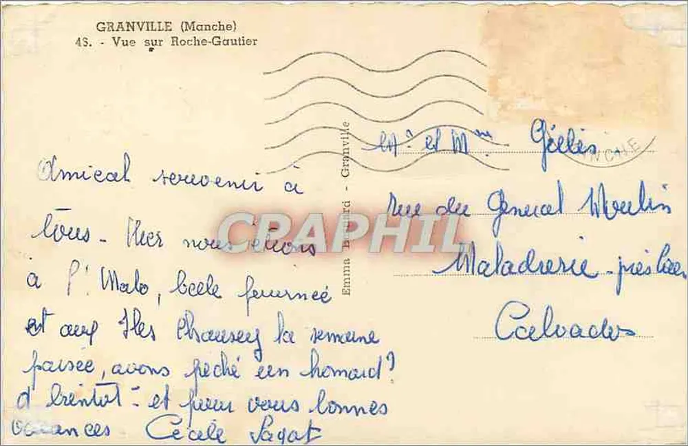 Granville (Manche) — Vista su Roche-Gautier — Editore Emma Bernard, n°45 - Verso