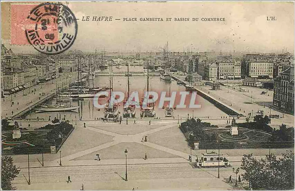 Le Havre — Place Gambetta und Bassin du Commerce — L'H. - Vorderseite