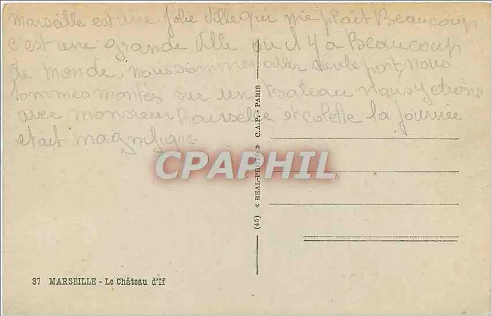 Marinheiros e castelo de If — Marselha — editor C.A.P. n°37 - Verso