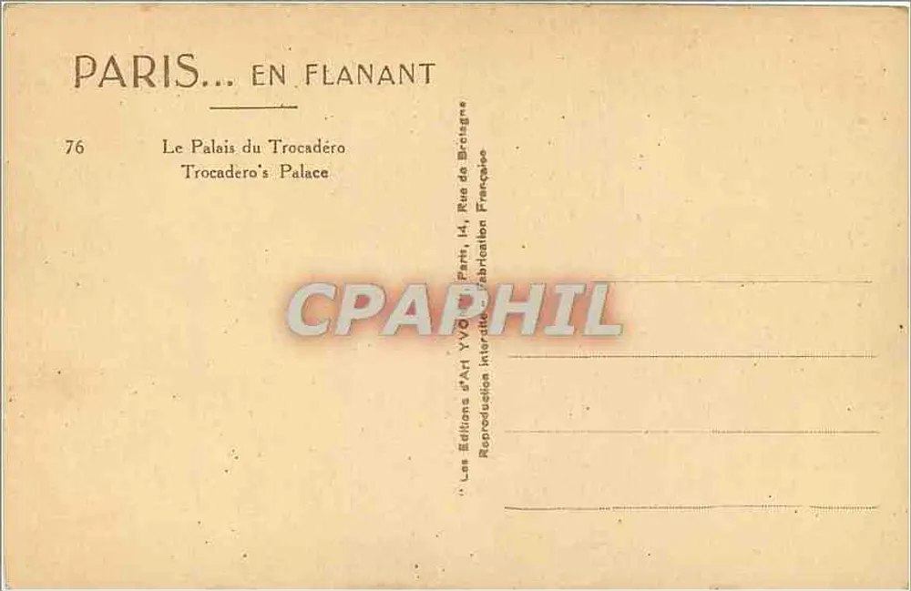 O Palácio do Trocadero — Paris — Edições d'Art VVQ - Verso