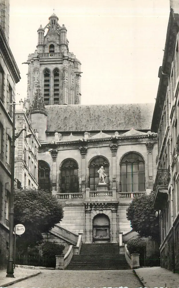 Pontoise (S.-et-O.) — L'Église Saint-Maclou et Statue du Général Leclerc — Éditions d'Art « G. LYNÁ » - Recto